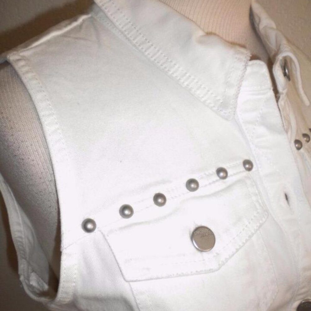 DKNYC White Sleeveless Denim Vest with Silver Studs - Picture 7 of 7